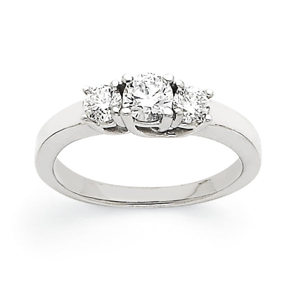 14k White Gold AA Diamond Three Stone Ring
