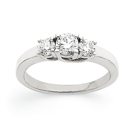 14k White Gold AA Diamond Three Stone Ring