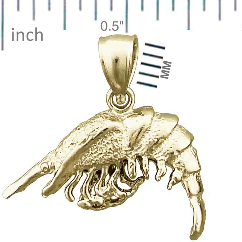 14K Gold 3D Shrimp Charm