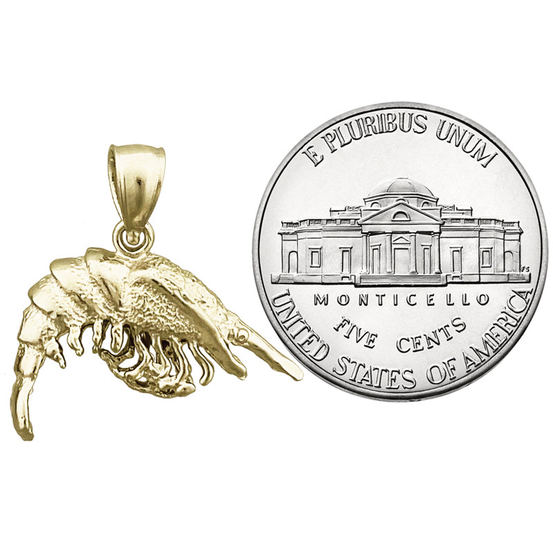 14K Gold 3D Shrimp Charm