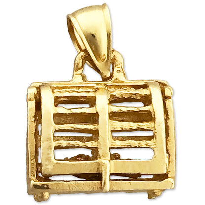 14K Gold 3D Lobster Trap Cage Charm