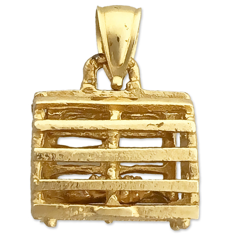 14K Gold 3D Lobster Trap Cage Charm