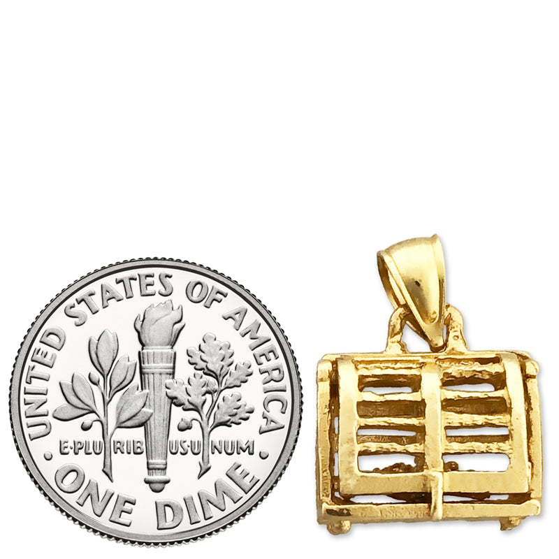 14K Gold 3D Lobster Trap Cage Charm