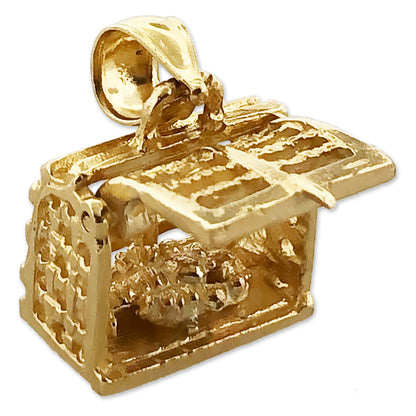 14K Gold 3D Lobster Trap Cage Charm