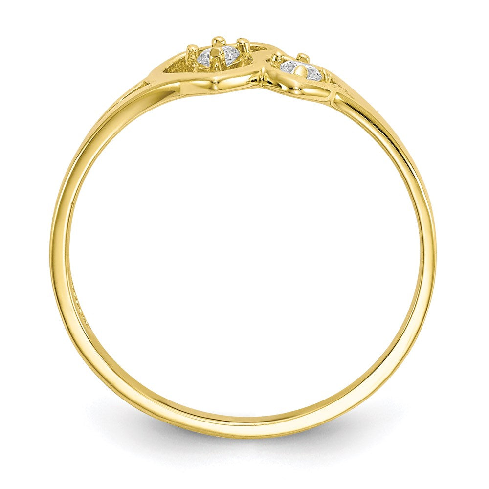 10k yellow gold double heart cz ring 10c1184