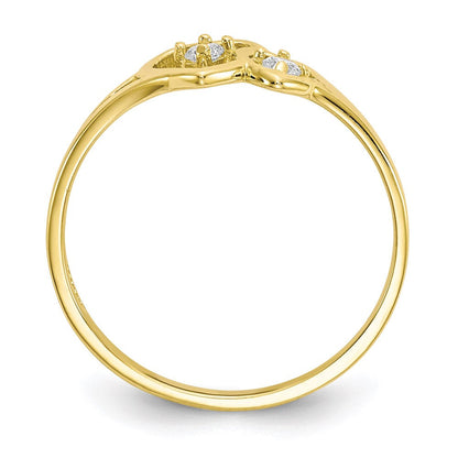 10k yellow gold double heart cz ring 10c1184