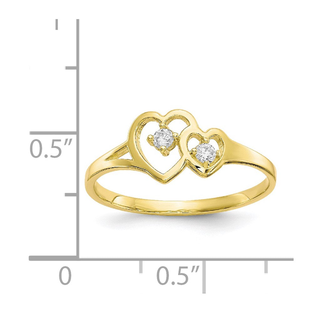 10k yellow gold double heart cz ring 10c1184