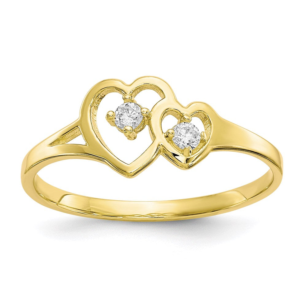 10k yellow gold double heart cz ring 10c1184