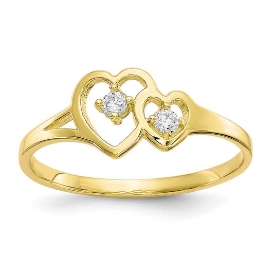 10k yellow gold double heart cz ring 10c1184