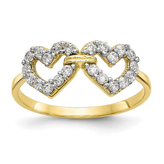 10k yellow gold double heart cz ring 10c1194