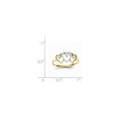 10k yellow gold rhodium triple heart cz ring 10c1197
