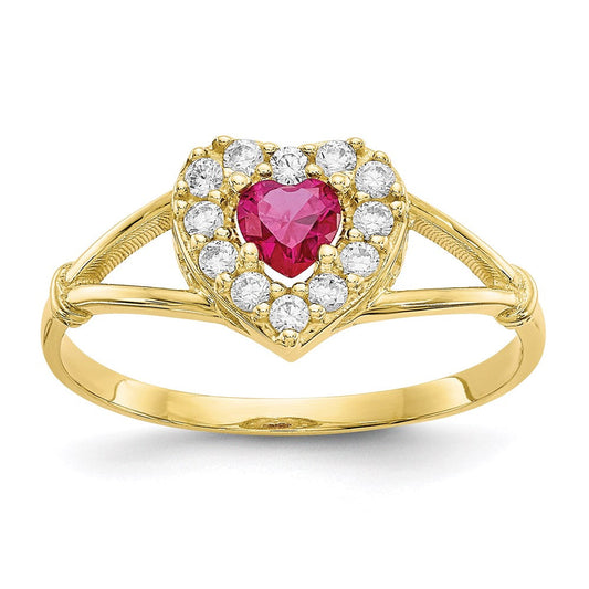 10k yellow gold red and white cz heart ring 10c1201