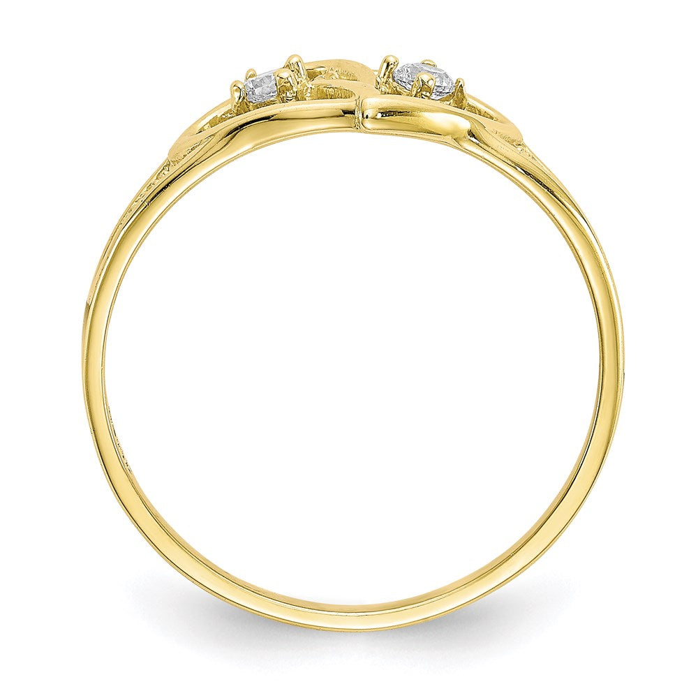 10k yellow gold double heart cz ring 10c1205