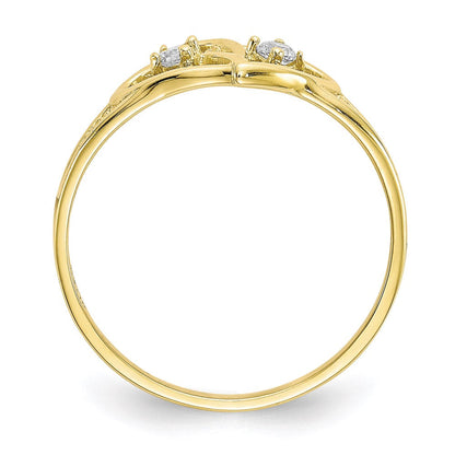 10k yellow gold double heart cz ring 10c1205