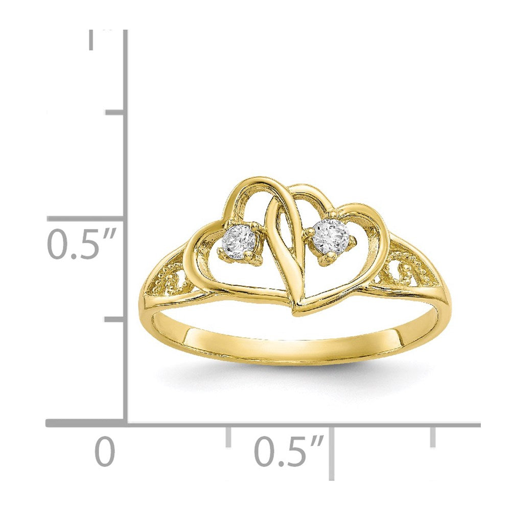 10k yellow gold double heart cz ring 10c1205