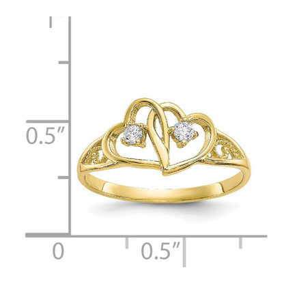 10k yellow gold double heart cz ring 10c1205