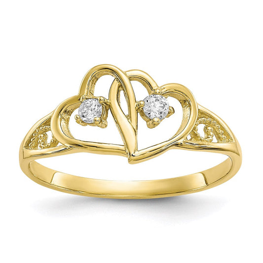 10k yellow gold double heart cz ring 10c1205