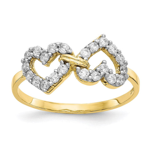 10k yellow gold double heart cz ring 10c1210