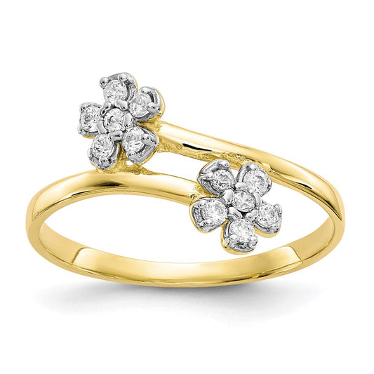 10k yellow gold double flower cz ring 10c1215