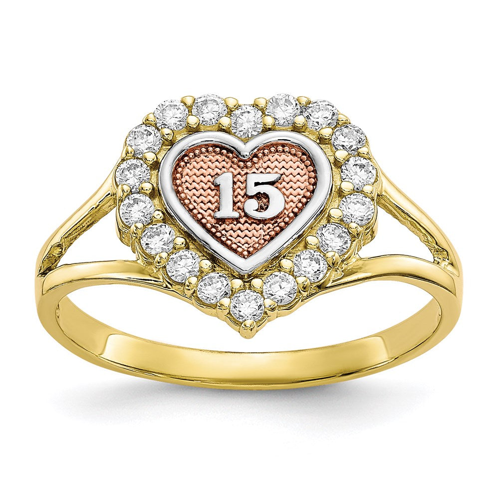 10k two tone gold sweet 15 cz heart ring 10c1220