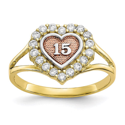 10k two tone gold sweet 15 cz heart ring 10c1220
