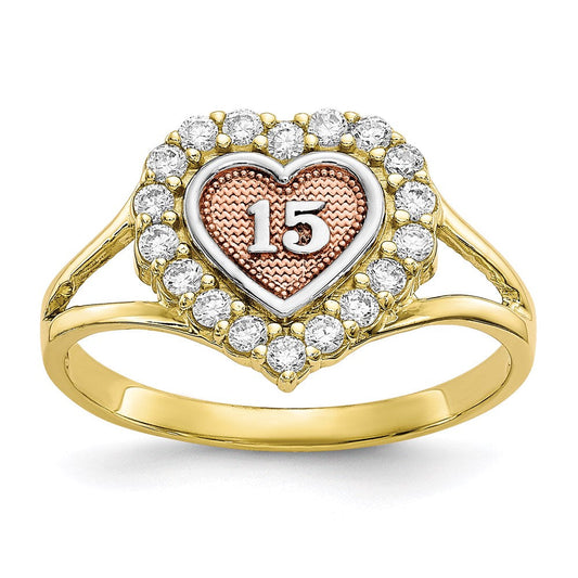 10k two tone gold sweet 15 cz heart ring 10c1220