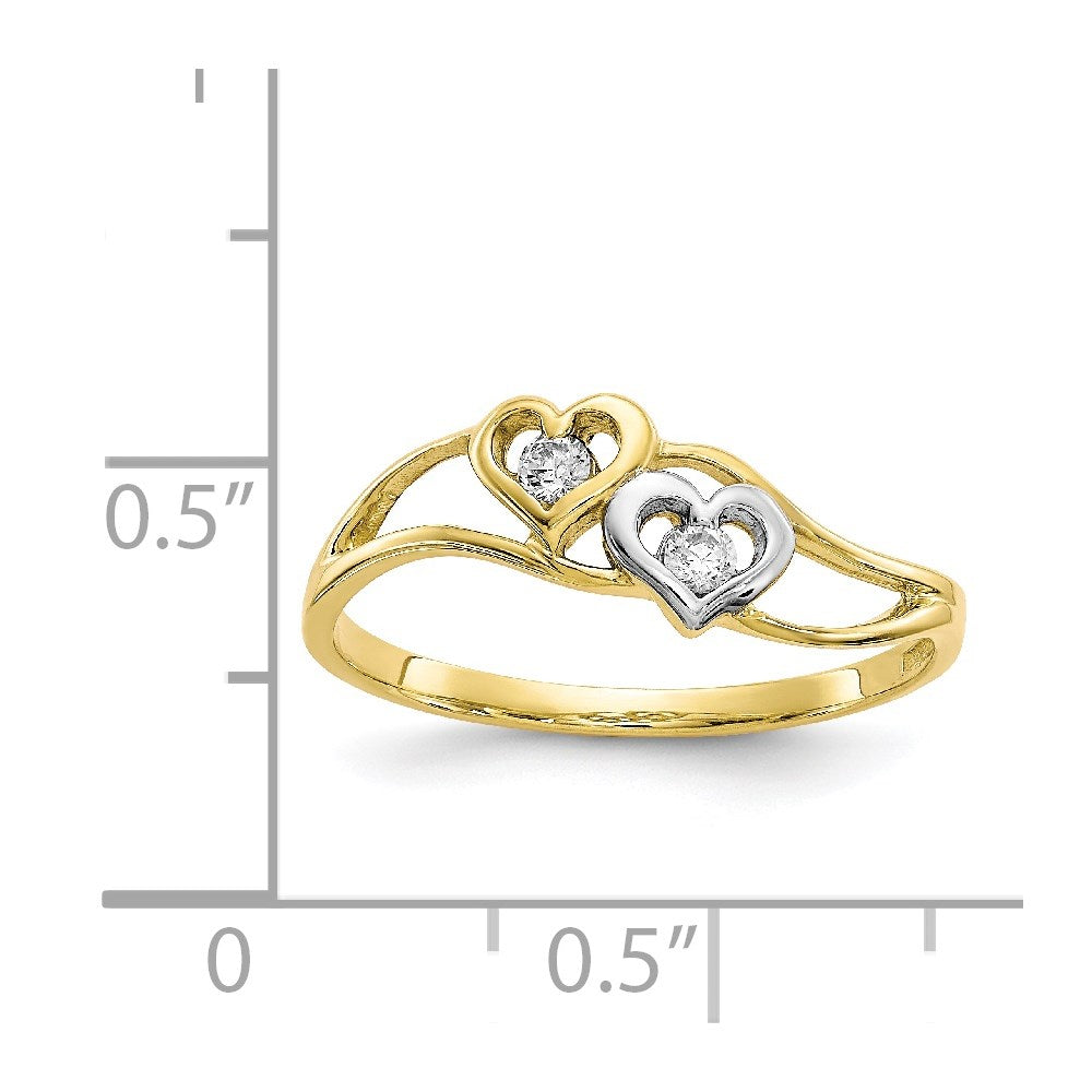 10k yellow gold rhodium double heart cz ring 10c1226