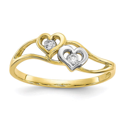 10k yellow gold rhodium double heart cz ring 10c1226