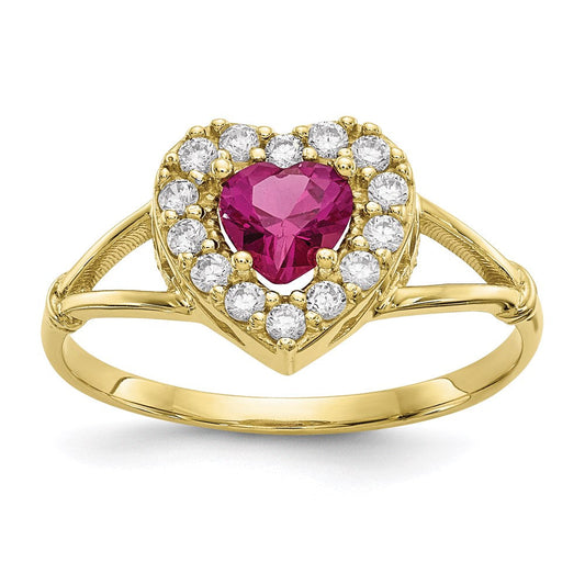 10k yellow gold red and white cz heart ring 10c1227