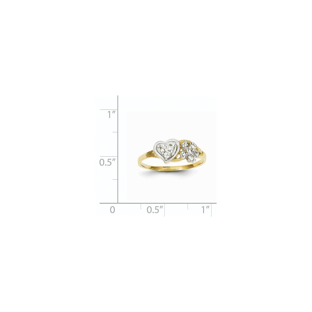 10k yellow gold rhodium cz heart flower ring 10c1229