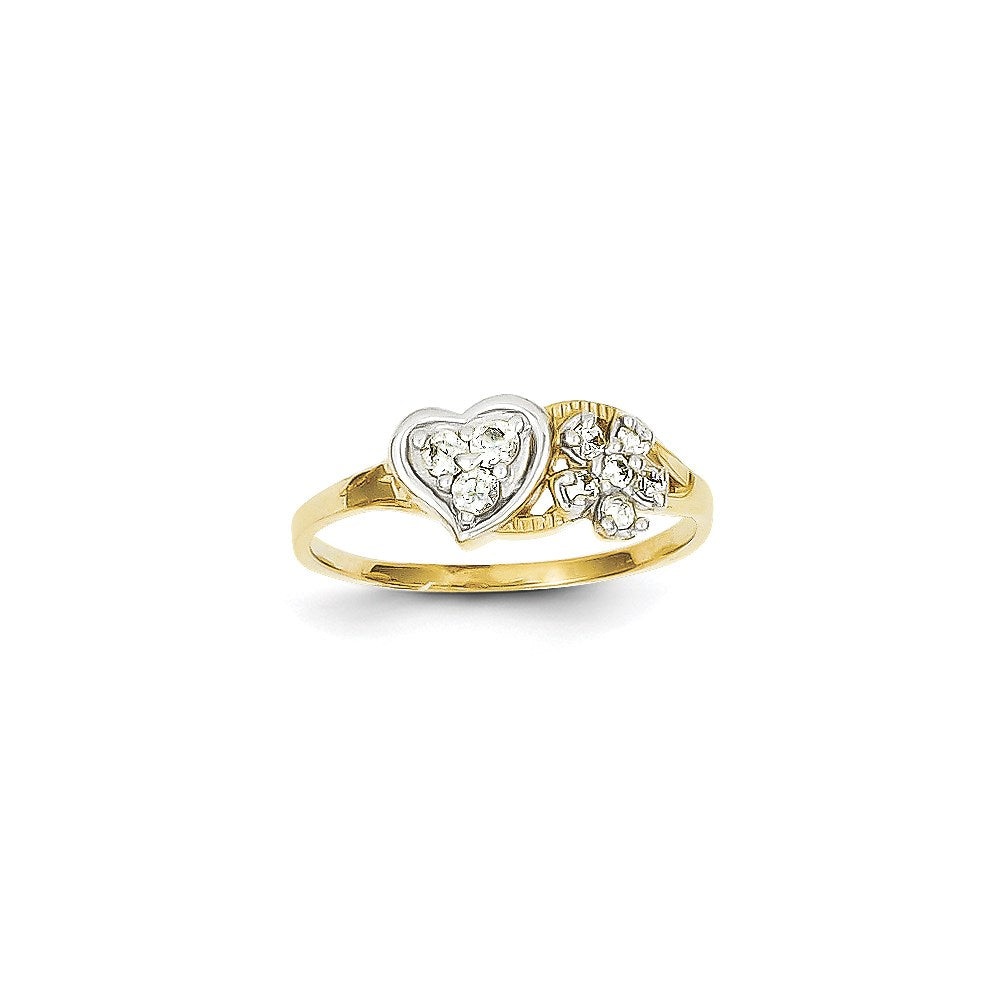 10k yellow gold rhodium cz heart flower ring 10c1229