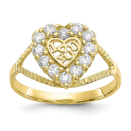 10k yellow gold cz i love you heart ring 10c1237