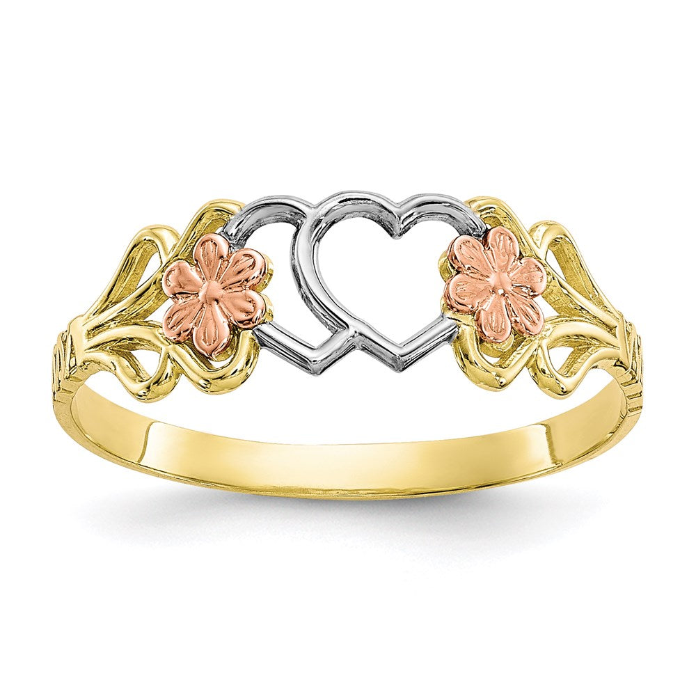 10k two tone gold w white rhodium double heart ring 10c1239