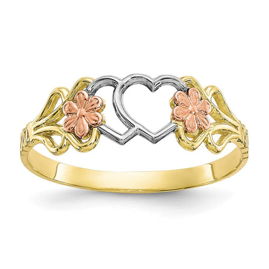 10k two tone gold w white rhodium double heart ring 10c1239