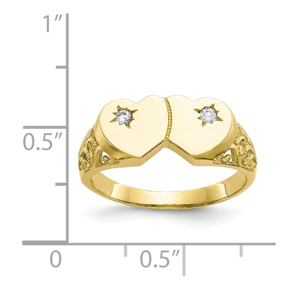 10k yellow gold double heart cz ring 10c1245