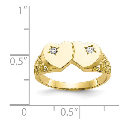 10k yellow gold double heart cz ring 10c1245