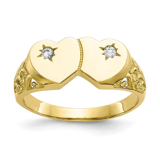 10k yellow gold double heart cz ring 10c1245