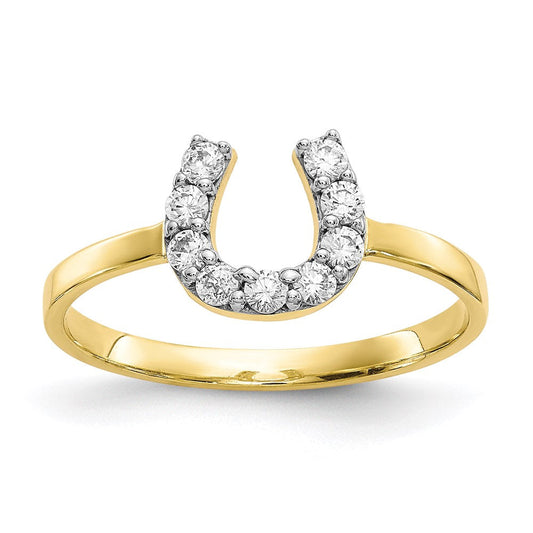 10k yellow gold cz horse shoe ring 10c1249