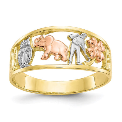 10k two tone gold w white rhodium good luck ring 10c1255