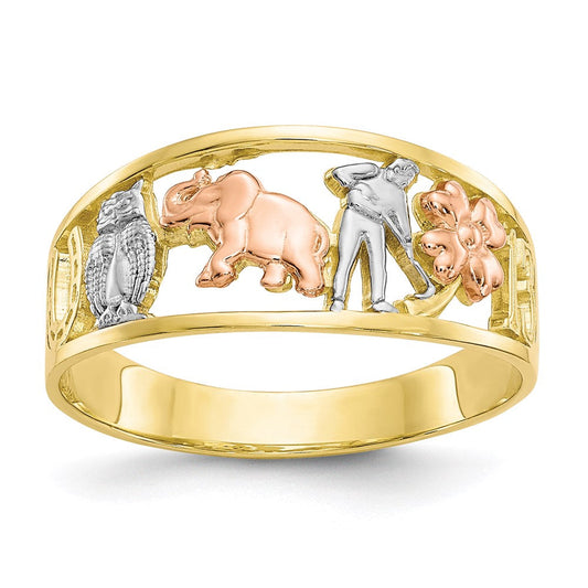 10k two tone gold w white rhodium good luck ring 10c1255