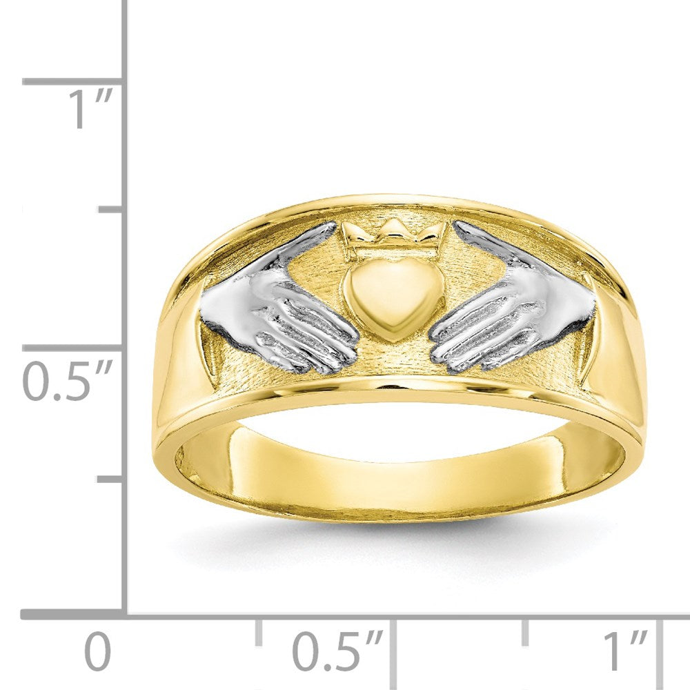 10k yellow gold rhodium mens claddagh ring 10c1269