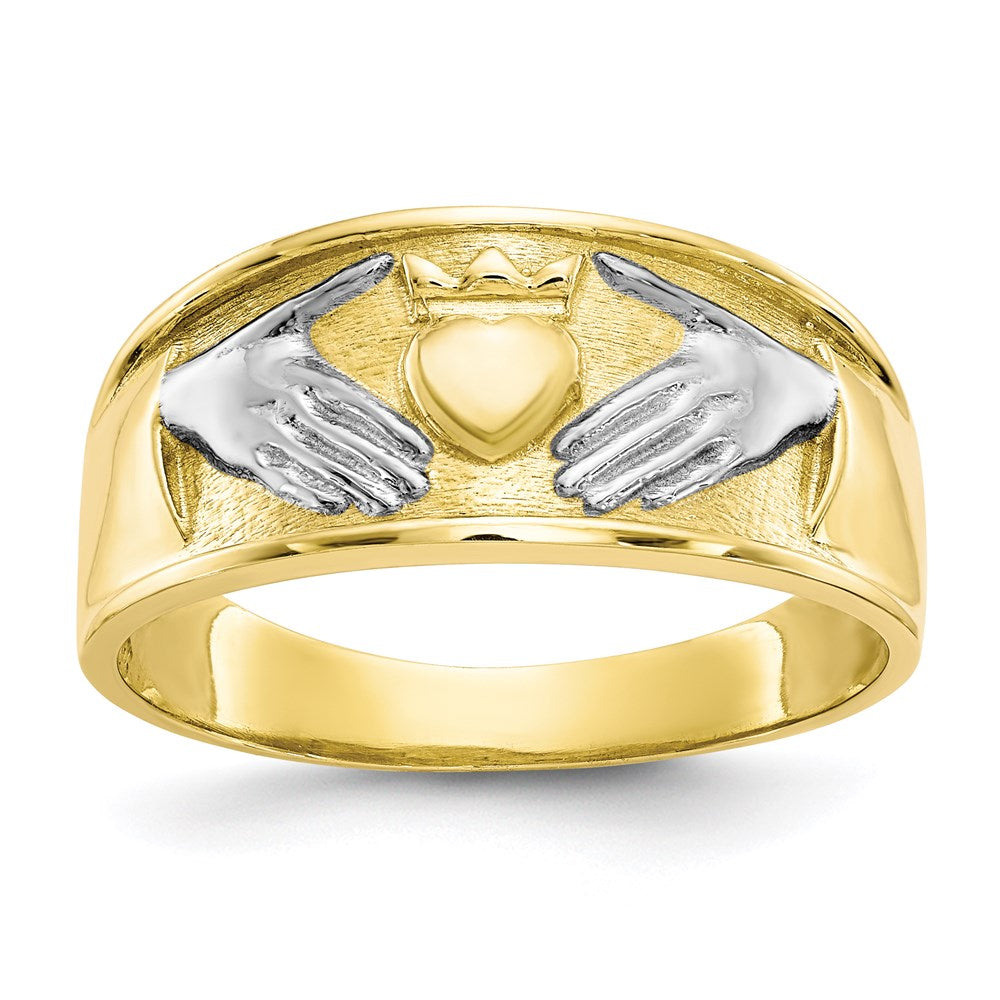 10k yellow gold rhodium mens claddagh ring 10c1269