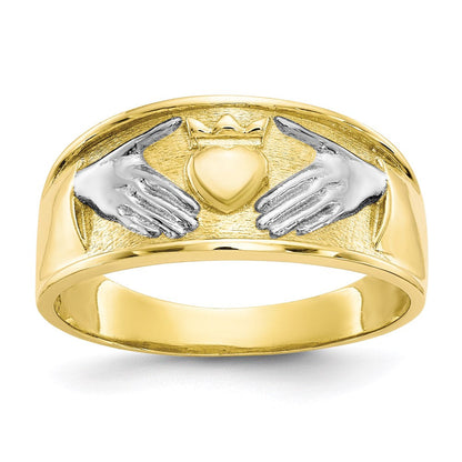 10k yellow gold rhodium mens claddagh ring 10c1269