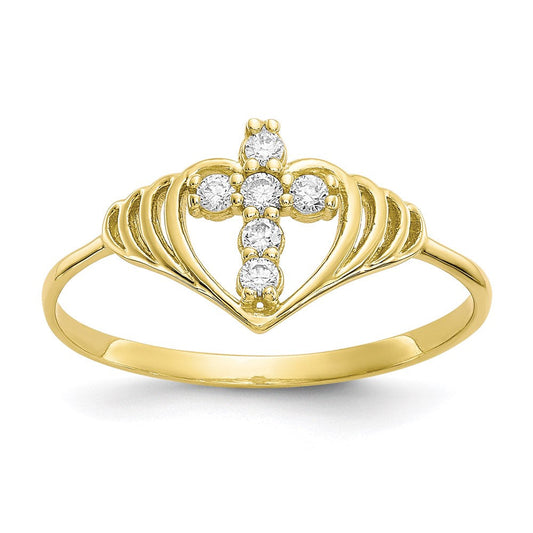 10k yellow gold cz cross ring 10c1281
