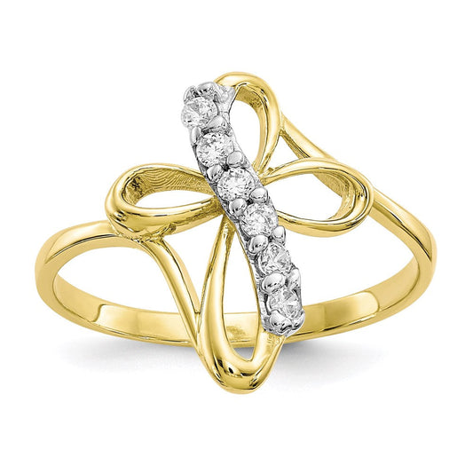 10k yellow gold cz cross ring 10c1282