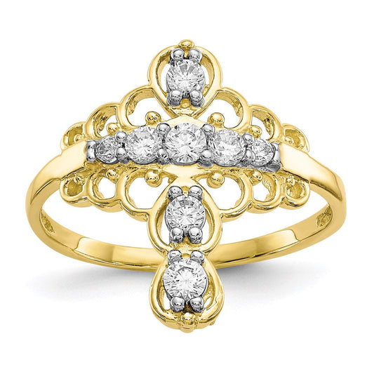 10k yellow gold cz cross ring 10c1284