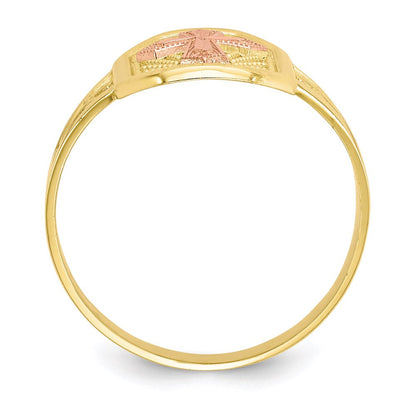 10k two tone gold filigree cross ring 10c1289