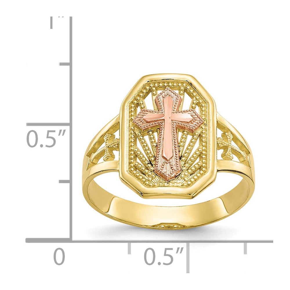 10k two tone gold filigree cross ring 10c1289