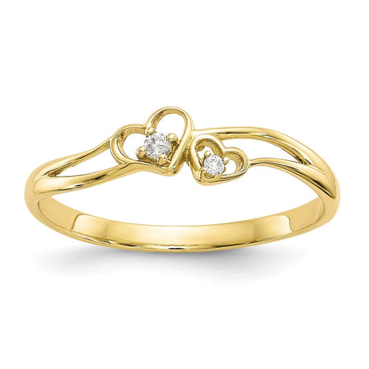 10k yellow gold cz double heart ring 10c1338
