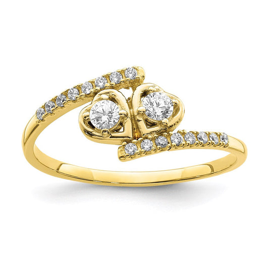 10k yellow gold cz fancy double heart ring 10c1377